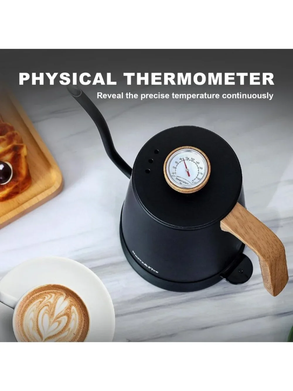 Electric Gooseneck Kettle with Thermometer, 1L Pour Over Coffee & Tea Maker
